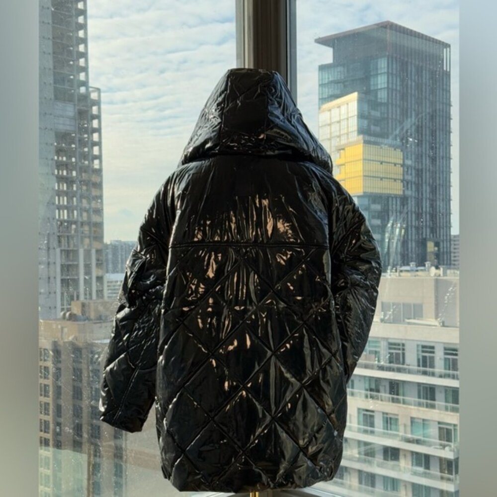🆕 ALO YOGA 🧿 NWOT Snomoto Puffer Jacket, Black Patent Finish - Sz L / US 12-14 - Picture 11 of 16